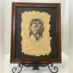 Source Unknown Vintage Style Illustration in Brown Frame